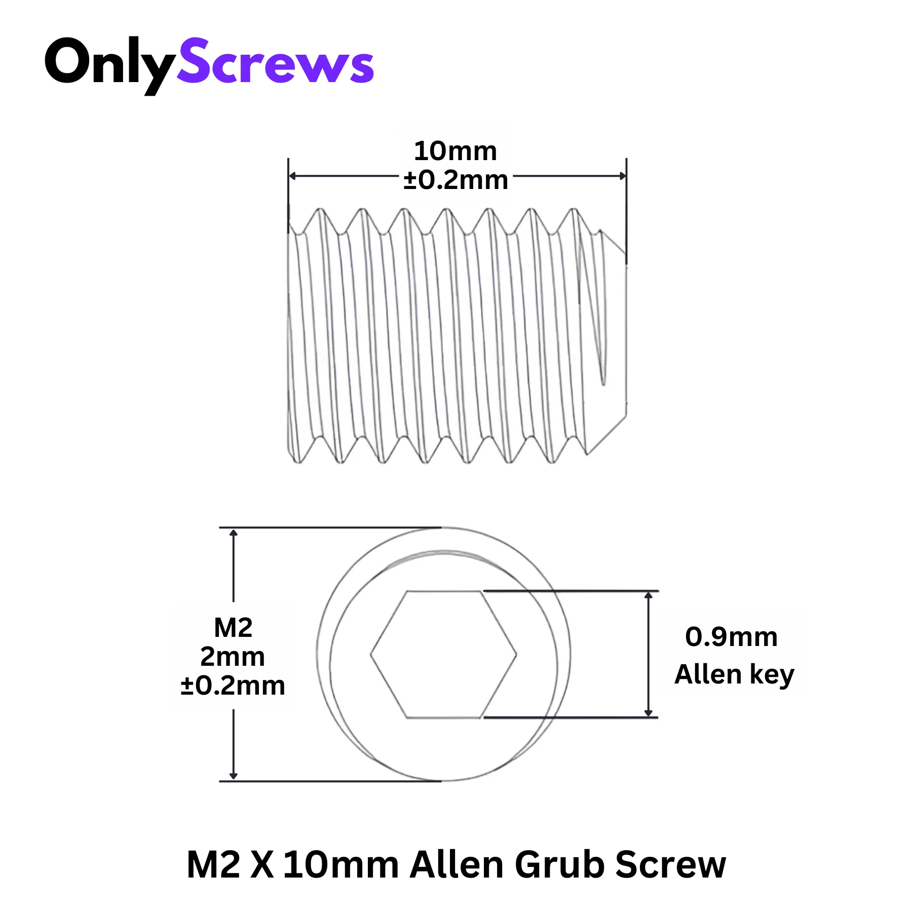 M2 X 10mm Grub Screw SS304 (Dia. 2mm, Length 10mm) - Image 3