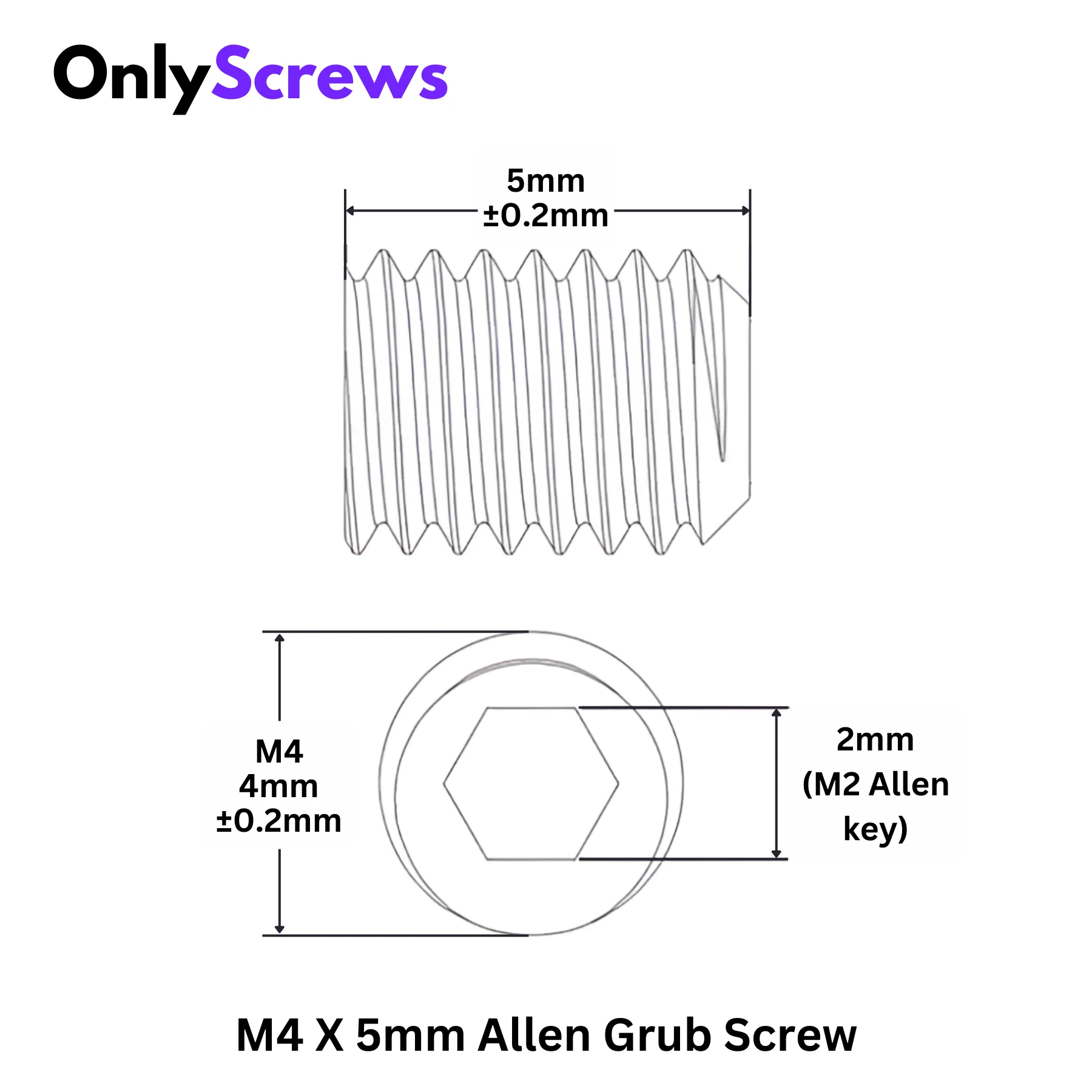 M4 X 5mm Grub Screw SS304 (Dia. 4mm, Length 5mm) - Image 3