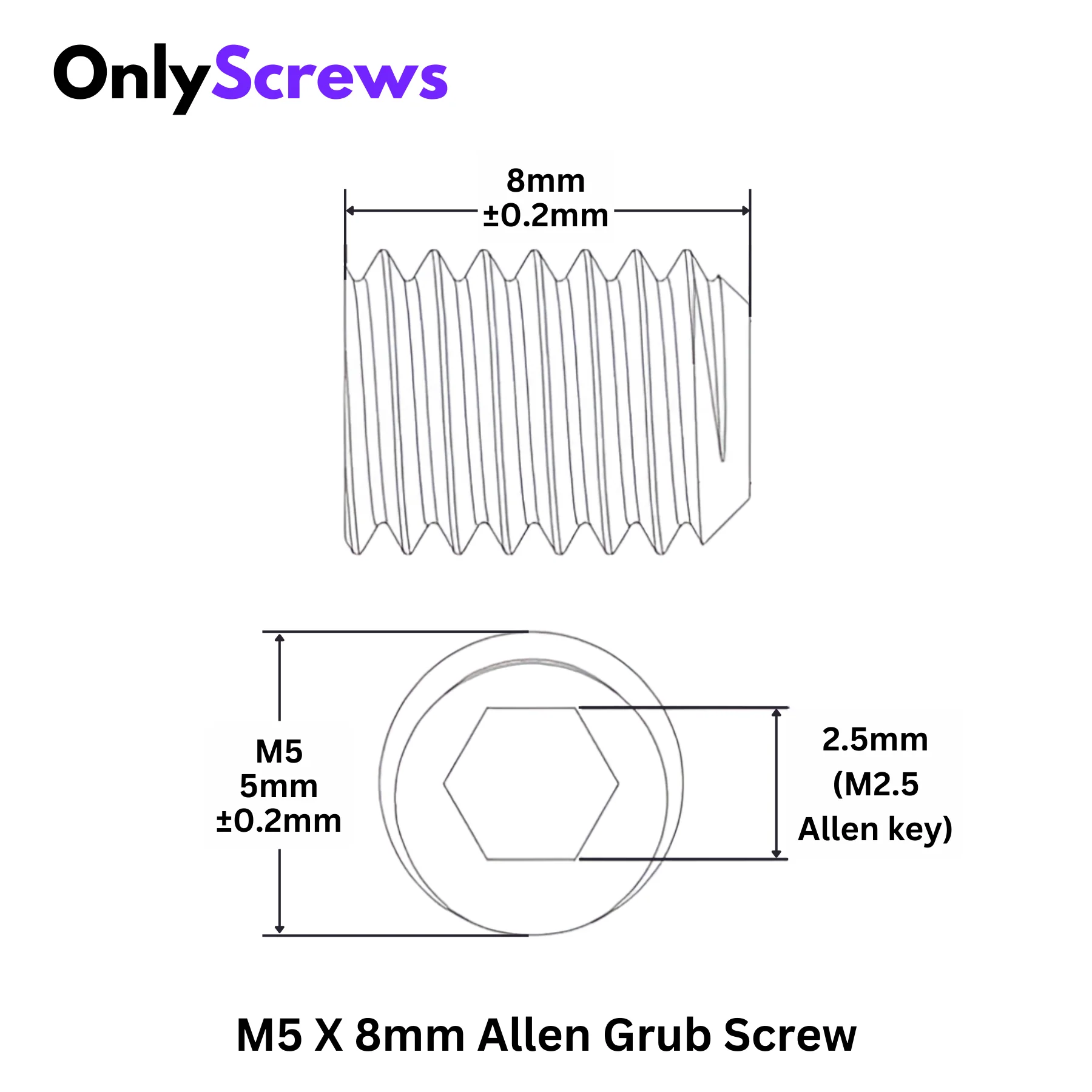 M5 X 8mm Grub Screw SS304 (Dia. 5mm, Length 8mm) - Image 3