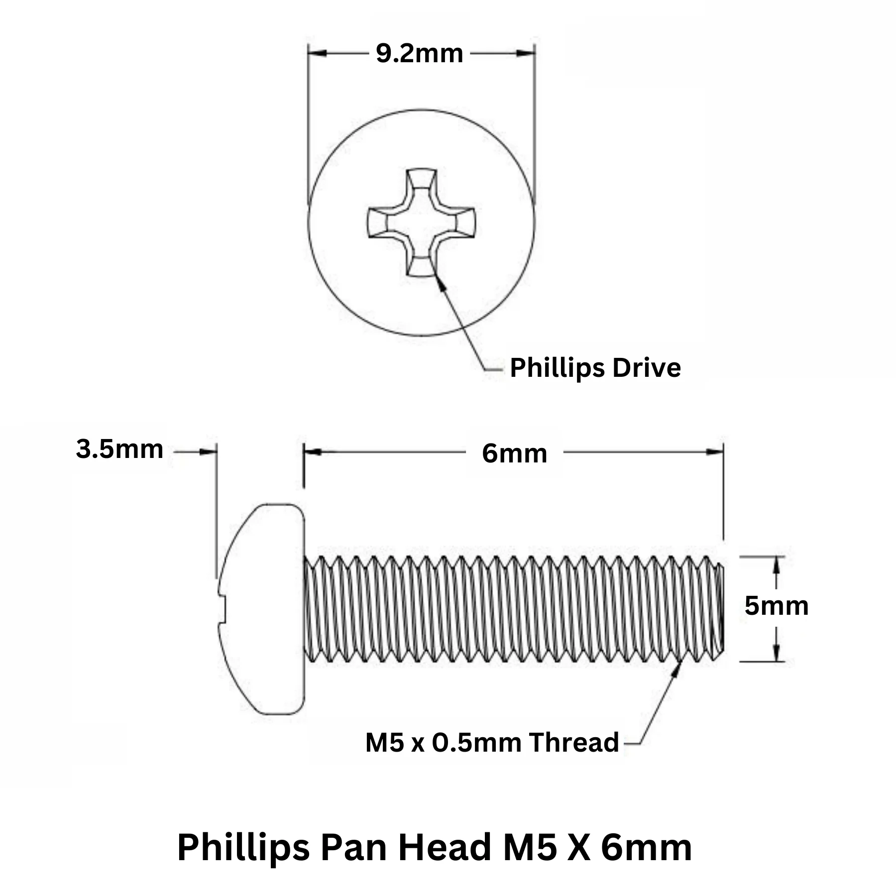 M5 X 6mm Phillips Pan head SS 304 Screw (Dia. 5mm, Length 6mm) - Image 3